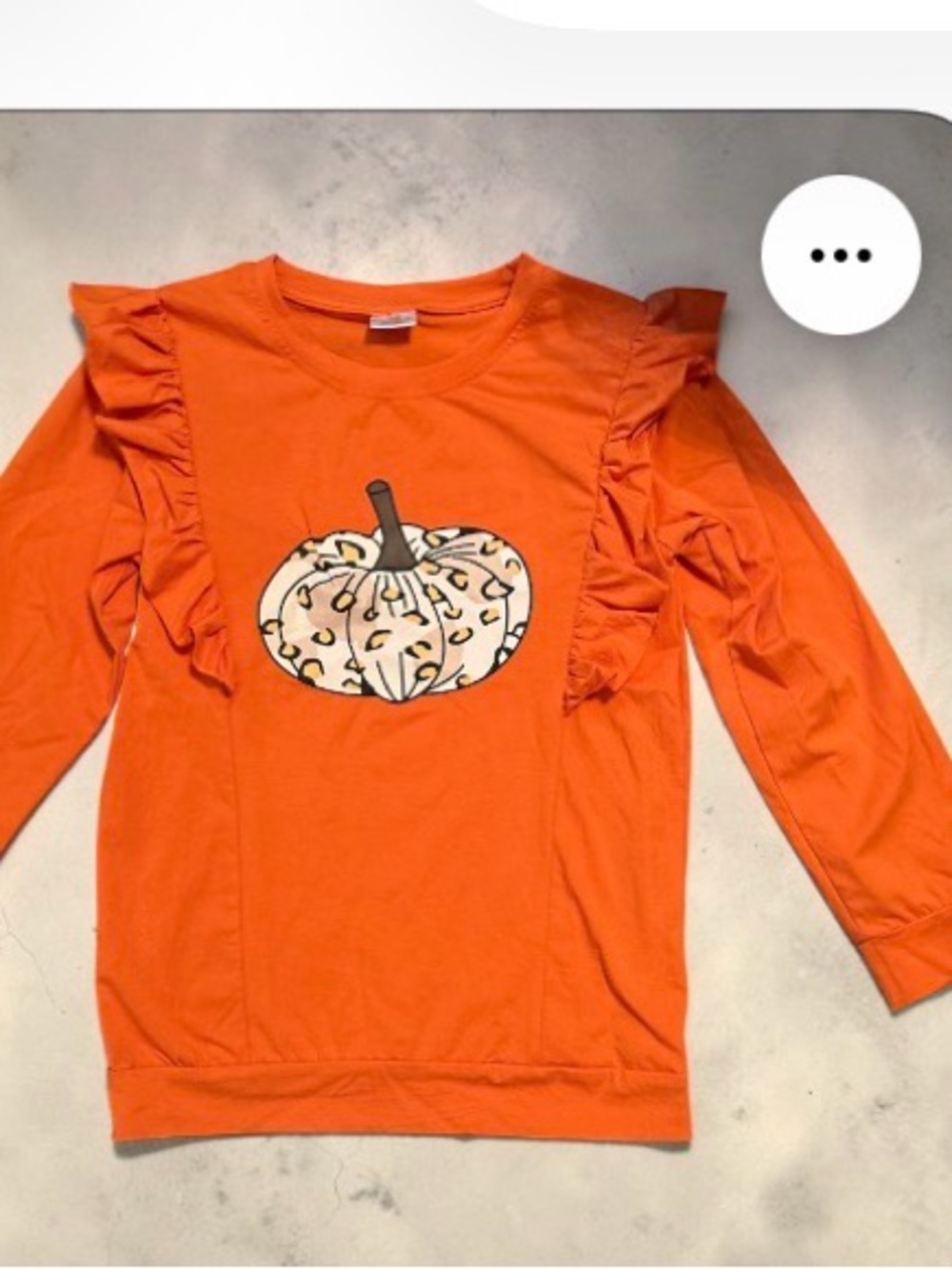 Girls Orange Pumpkin Ruffle Long-Sleeve Top -size 10-12